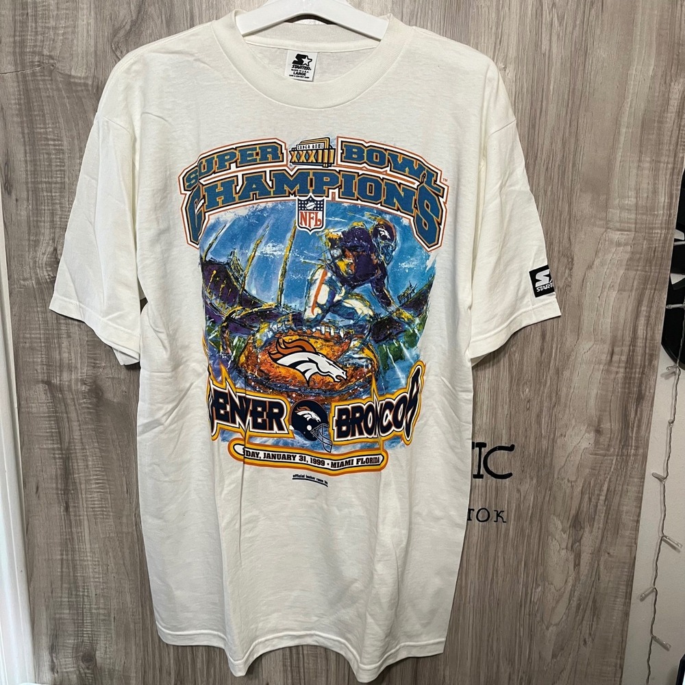 Vintage 1999 Starter Denver Broncos Super Bowl XXXIII Champion Shirt Size Large
